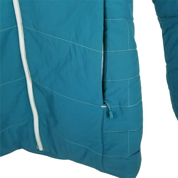 Patagonia Womens M Medium Teal Nano Air Hoody Jacket Coat Yellow Lining Quilted - Picture 6 of 12